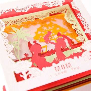 G2060W Creative 3D Mother`s Day Greeting Cards Paper Carving Handmade Cards Box Anniversary Birthday