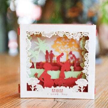 G2060W Creative 3D Mother`s Day Greeting Cards Paper Carving Handmade Cards Box Anniversary Birthday