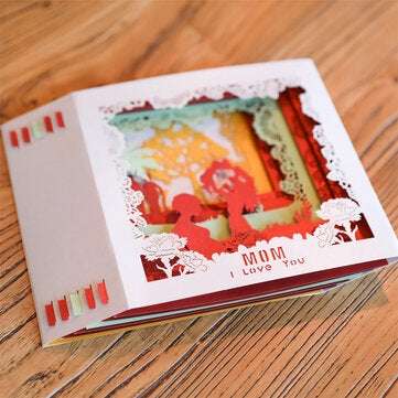 G2060W Creative 3D Mother`s Day Greeting Cards Paper Carving Handmade Cards Box Anniversary Birthday