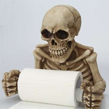 Halloween Creative Skull Statue Roll Paper Holder Wall Mount Resin Sculpture for Bathroom Decor