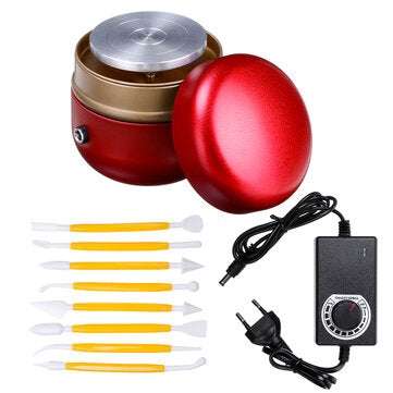 Mini Electric Pottery Wheel Machine Small Pottery Forming Machine with Tray for DIY ... (COLOR: RED)