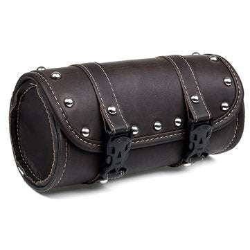 Motorcycle Front Fork Tool Saddle Bag Pouch Saddlebags Luggage Leather Barrel Dark Brown