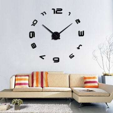 Large DIY 3D Wall Clock Home Decor Mirror Sticker Art Decorative Clock (COLOR.: BLACK)