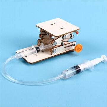 Kids DIY Science Toys Wood Syringe Educational Scientific Experiment Set Hydraulic Lift Table Model
