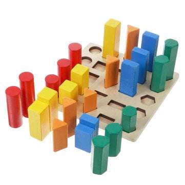 Kids Wooden Geometric Toys Shape Color Cognition Hand Eye Coordination Training Early Educational Pu
