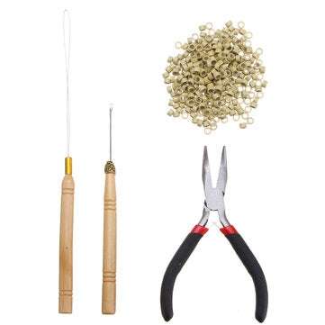 Hair Extension Pliers Hook Tool For Micro Rings Loop With 500Pcs Silicone B... (COLOR.: CREAMYWHITE)