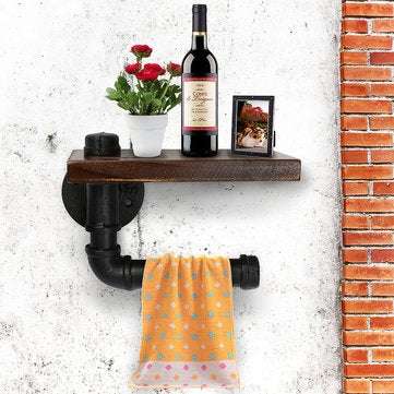 Industrial Style Iron Pipe Toilet Paper Holder Roller With Wood Shelf