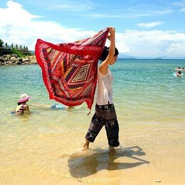 Honana WX-18 100x180cm Bohemian Linen Beach Mat National Style Woman Scarf Bed Sheet ... (STYLE: 02)