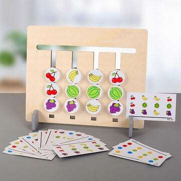 Funny Double-sided Color Fruit Matching Game Children Wooden Montessori Toys Logical Reasoning Train