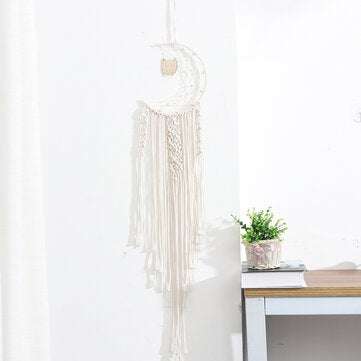 Handmade Crochet Lace Tapestry Moon Owl Woven Tassel Wall Decoration Decor Hanging Tapestry Home Wed