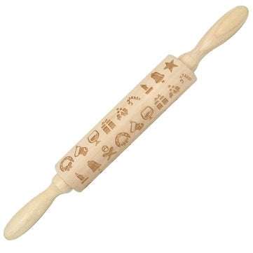 JM01687 Wooden Christmas Embossed Rolling Pin Dough Stick Baking Pastry Tool New Year Christmas Deco