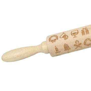 JM01687 Wooden Christmas Embossed Rolling Pin Dough Stick Baking Pastry Tool New Year Christmas Deco