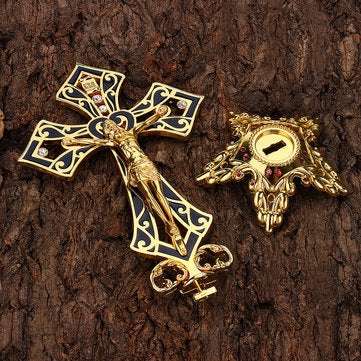 Metal Alloy Jesus Christ Cross Golden Arrangement Vintage Statue Table Decor Box Decorations