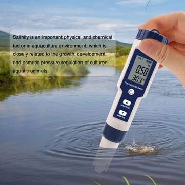 EZ-9909A 5 in 1 TDS/EC/PH/Salinity/Temperature Meter Digital Water Quality Monitor Tester for Pools,