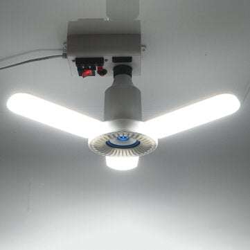 E27 80W 3 Blades bluetooth Smart LED Bulb RGBW Folding Music Speaker Ceiling Lamp+Remote Control AC8