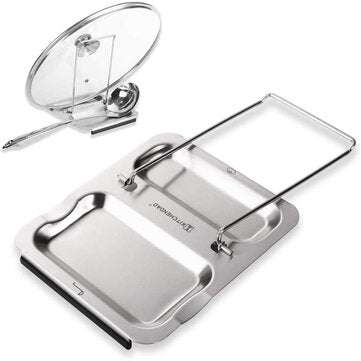 KITCHENDAO Stainless Steel Pot Lid Shelf Kitchen Organizer Pan Cover Lid Rack Stand Foldable Spoon H