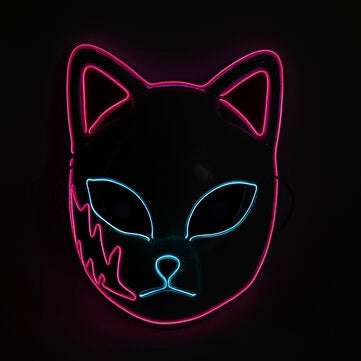 LED Luminous Mask Halloween Flash Mask Japanese Animation Dance Props EL Luminous Cat Face Mask