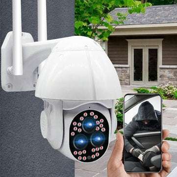 GUUDGO 24 LED +3HD Lenses Full color 1080P Camera Night Vight 355 PTZ 4X Zoom Rotation Outdoor Cam