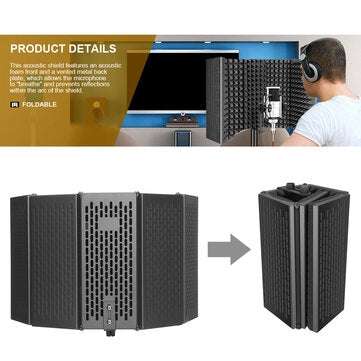Foldable Microphone Acoustic Isolation Shield Acoustic Foams Studio Panel for Recording Live Broadca