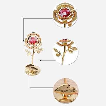 Golden Rose Flower 24K Gold Foil Plated Rose With Red Crystral Romantic Christmas Gift Anniversity L