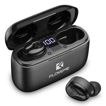 FLOVEME TWS Wireless Earphones 1200mAh bluetooth 5.0 Headphones HIFI Stereo Noise ... (COLOR: BLACK)