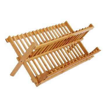 Foldable Bamboo Dish Drying Rack Plate Bowl Drainer Kitchen Storage Rack Organizer Holder 16 Grids K