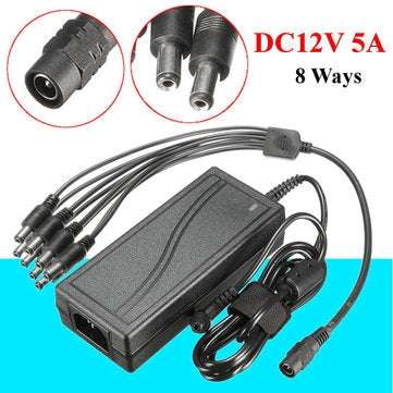 DC12V 5A Monitor Power Adapter for Camera Radio LED PC  + 8 Way Power Splitter Cable