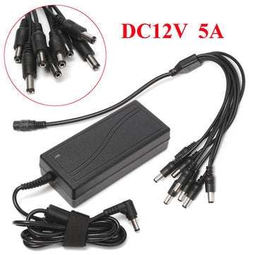 DC12V 5A Monitor Power Adapter for Camera Radio LED PC  + 8 Way Power Splitter Cable