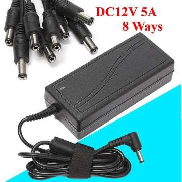 DC12V 5A Monitor Power Adapter for Camera Radio LED PC  + 8 Way Power Splitter Cable