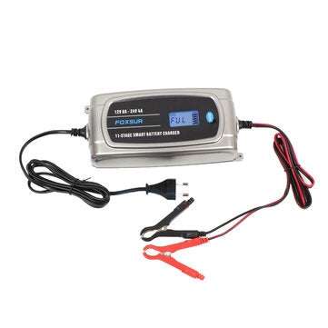 FOXSUR 12V 24V 11-Stage LCD Display Battery Charger Waterproof Truck Car Motorcycl... (PLUG: EUPLUG)