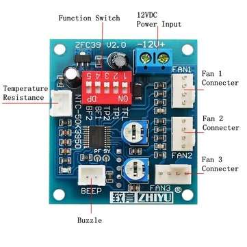 DC 12V Four Wire Thermostat PWM PC CPU Fan Temperature Control Speed Controller Module