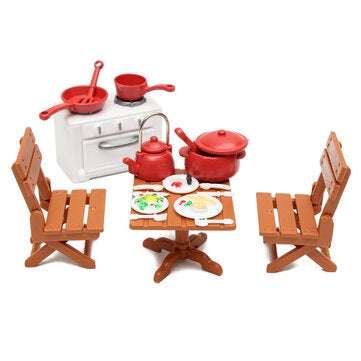 Dolls House Furniture DIY Lovely Dining Table Chair Set Children Kids Gift Toys House Accessories Ki