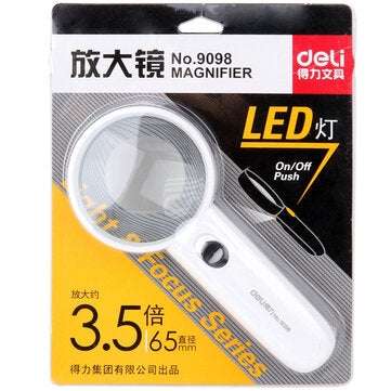Deli 9098 Portable Magnifier Children`s Optical Magnifier with LED Night Light 3.5x Magnifying Glass