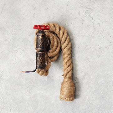 E27 Vintage Industrial Hemp Rope Pipe Wall Light Lamp Sconce Fixture Room Decor