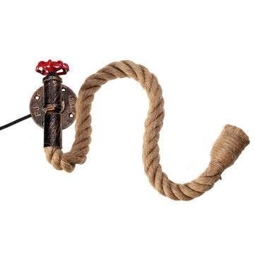 E27 Vintage Industrial Hemp Rope Pipe Wall Light Lamp Sconce Fixture Room Decor