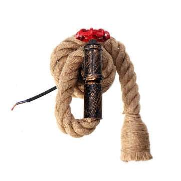 E27 Vintage Industrial Hemp Rope Pipe Wall Light Lamp Sconce Fixture Room Decor