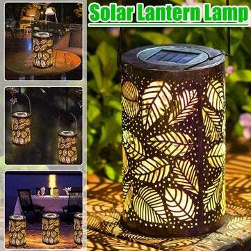 Hanging LED Solar Light Wrought Iron Hollow Leaf Lantern Garden Lawn Yard Table Decorative Outdoor L