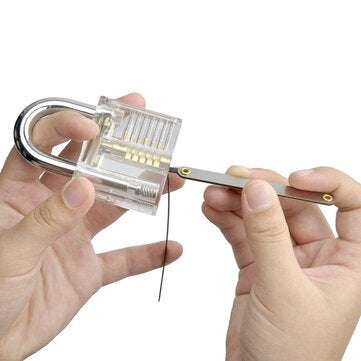 DANIU Transparent Practice Padlock with 12pcs Unlocking Lock Picks Set Key Extractor Tools