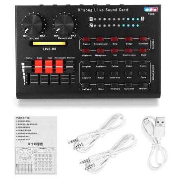 LIVE R8 15 Sound Effects Bluetooth Live Sound Card Audio Mixers Webcast Headset Mic Voice Control fo