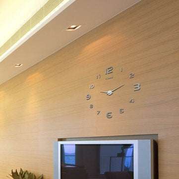 Large Wall Clock Decorative 3D DIY Luxurious Silent and Modern Home Decorations ... (COLOR.: SILVER)