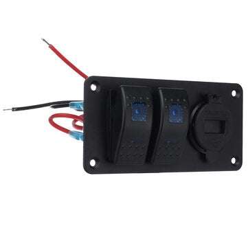LED Switch Panel 2 Gang Rocker Switch Toggle QC 3.0 USB Blue LED Car Marine Boat