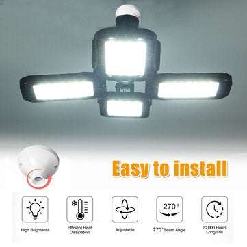 E27 60W LED Deformable Workshop Light Garage Ceiling Bulb Fixture Folding Lamp