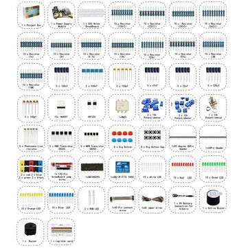 Electronics Component Super Kit with Jumper wires Color Led Resistors Register Card Buzzer for Ardui