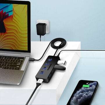 ELEGIANT 4 Port USB Hub+1 USB Smart Charging Port USB 3.0 Hub Powered USB Hub with Individual On/Off