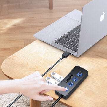 ELEGIANT 4 Port USB Hub+1 USB Smart Charging Port USB 3.0 Hub Powered USB Hub with Individual On/Off