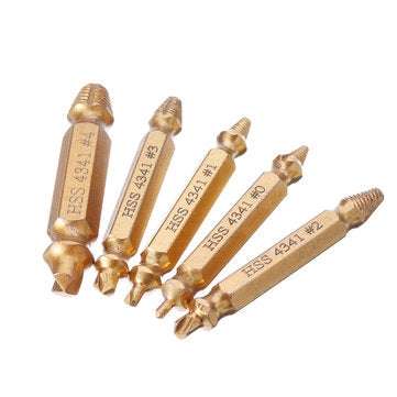 Drillpro 5pcs Double Side Damaged Screw Bolt Extractor Drill Bits Gold Oxide Edition Stripped Screw