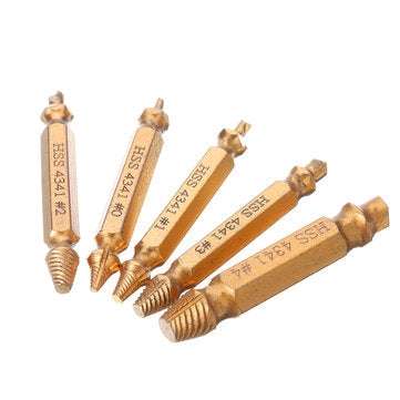 Drillpro 5pcs Double Side Damaged Screw Bolt Extractor Drill Bits Gold Oxide Edition Stripped Screw