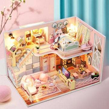 DIY Mini Dollhouse Wooden Princess House Toy Assemble Miniature Wooden Doll Cottage Model Christmas