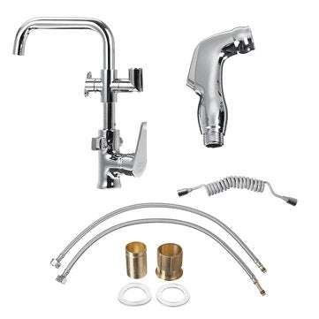 Chrome Kitchen Faucet Dual Sprayer Swivel Spout Spring Pull Out Spray Mixer Tap