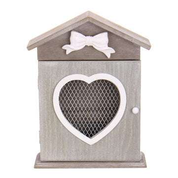 House Heart Shaped Key Box European Style Retro Wood Wall Hanging Key Storage Cabinet Wall Mounted w